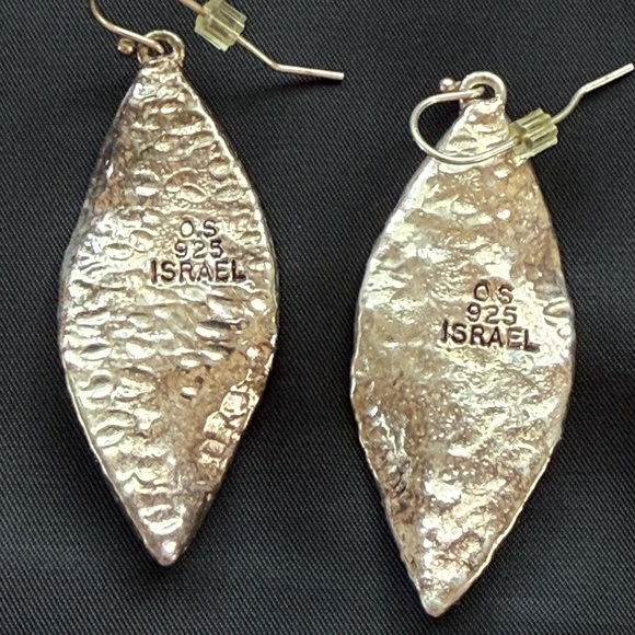 Vintage 925 Israeli Silver Hammered Leaf Design amethyst and pearls Bobo artisan - Picture 4 of 5